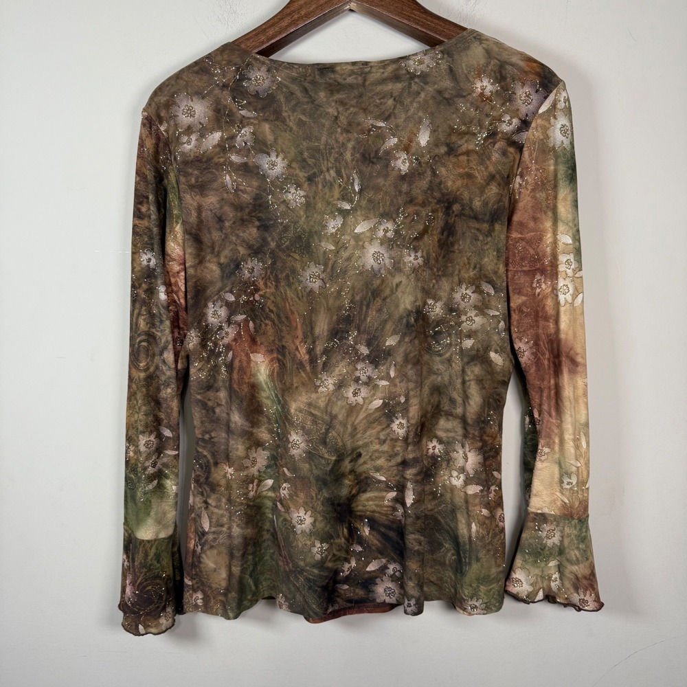 Vintage Dressbarn Y2K Earth Tone Ruffled V-Neck Blouse Fairy Large - Picture 2 of 10